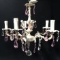 R15 - Lampadarietto ottone colorato bianco, con cristalli trasparenti e rosa - 5 punti luce - cm.50 